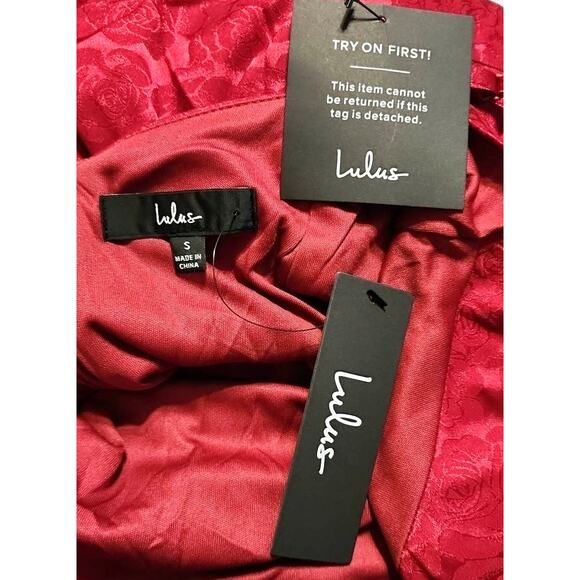 Lulus You're My Type Red Satin Jacquard Midi Slip Dress Size Small NEW - Picture 6 of 8